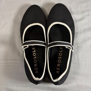 Aerosoles Womens Mary Jane Flats Black White Knit Elastic Strap Size 9.5